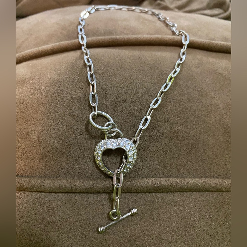 Crystal heart toggle necklace